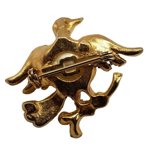 Retro Bird Pin Pearl Body Belly Brooch Gold Vermeil Animal Vtg Perched Branch - Picture 3 of 7